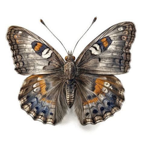 Una Mariposa Con Marcas Naranjas Y Azules Y Un Fondo Blanco Foto Premium