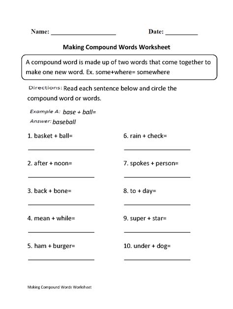 Make Compound Words Printable Worksheets