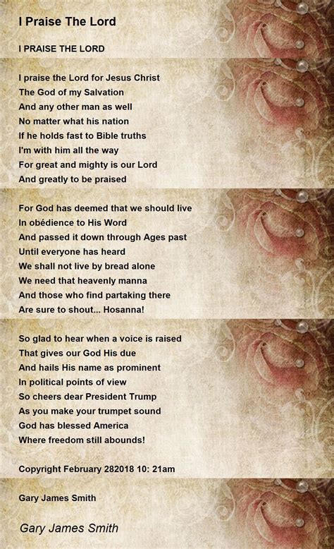 I Praise The Lord By Gary James Smith I Praise The Lord Poem