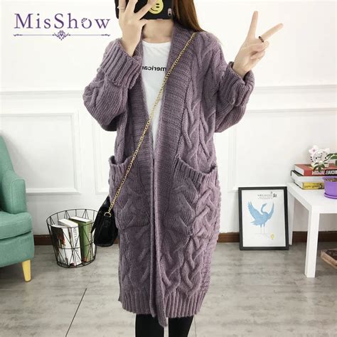 Misshow 8 Color Solid Knitted Women Cardigans Long Sleeve Thick Pocket