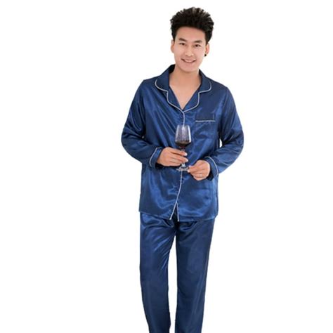 Naturegr Silk Satin Men Pajamas Set Sleepwear Couple Solid Color Long Sleeve Suit