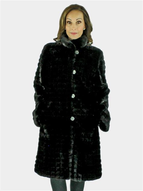 New Black Semi Sheared Mink Fur Coat Reversible Small Estate Furs