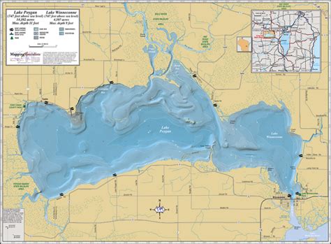 Lake Poygan & Lake Winneconne Wall Map - Mapping Specialists Limited