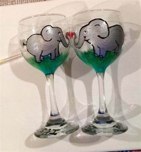 Elephant Wine Glass Set By Classwareart On Etsy