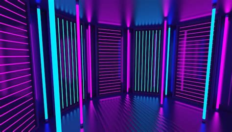 D Pink Violet Blue Neon Abstract Background Night Club Interior