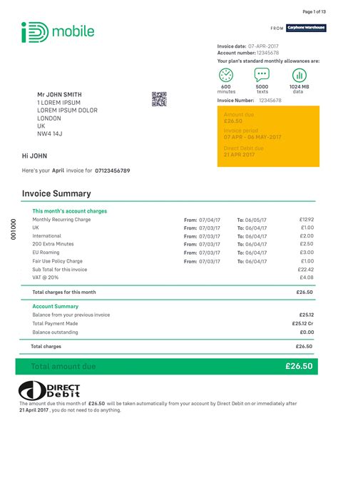 Cell Phone Invoice Template