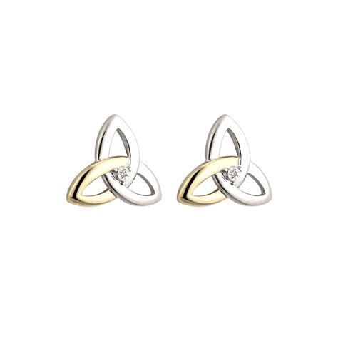 Silver K Gold Diamond Trinity Knot Stud Earrings Claddaghrings