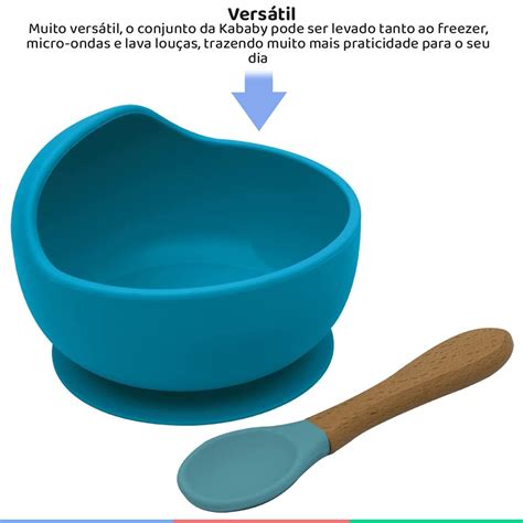 Kit Prato Infantil Bowl Fundo Ventosa E Colher De Silicone E Bambu