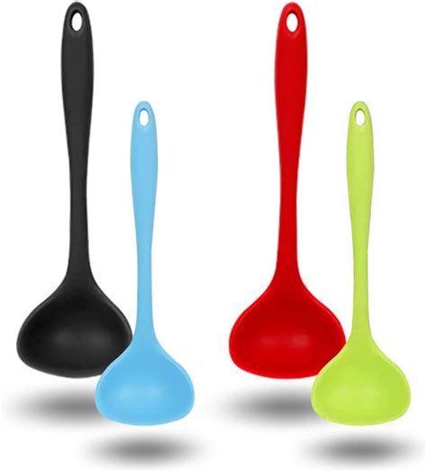 Soup Ladle 4 Pieces Silicone Ladle Non Stick Silicone Ladle Spoon Long