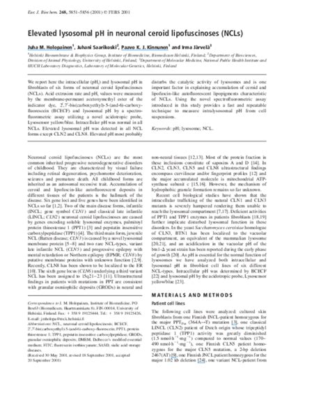 Pdf Elevated Lysosomal Ph In Neuronal Ceroid Lipofuscinoses Ncls