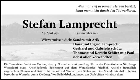 Traueranzeigen Von Stefan Lamprecht Trauer Nn De