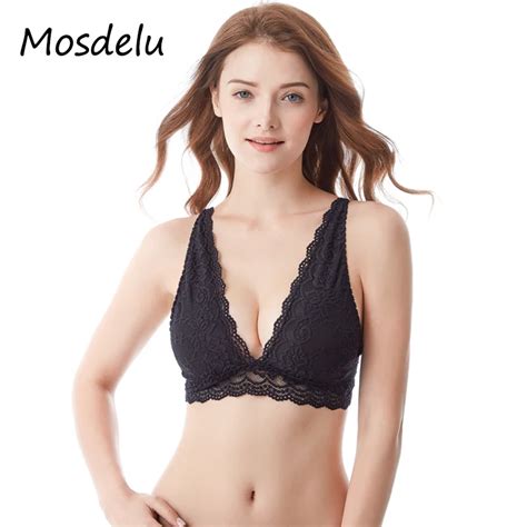 Mosdelu Sheer Lace Bralette Crop Top Mesh Bras For Women Push Up Lace