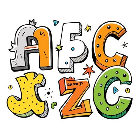 Letras Del Alfabeto Dibujadas A Mano Al Estilo De Dibujos Animados A F J Z C En Diferentes