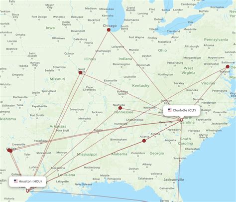 All Flight Routes From Charlotte To Houston Clt To Hou Flight Routes