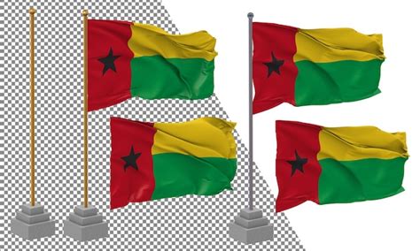 Premium Psd Guinea Bissau Flag Waving Different Style With Stand Pole