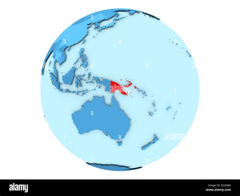 Papua Nueva Guinea resaltada en rojo sobre azul planeta político