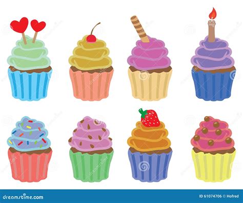 Colorful Cupcakes Vector Icon Set Stock Vector Illustration Of