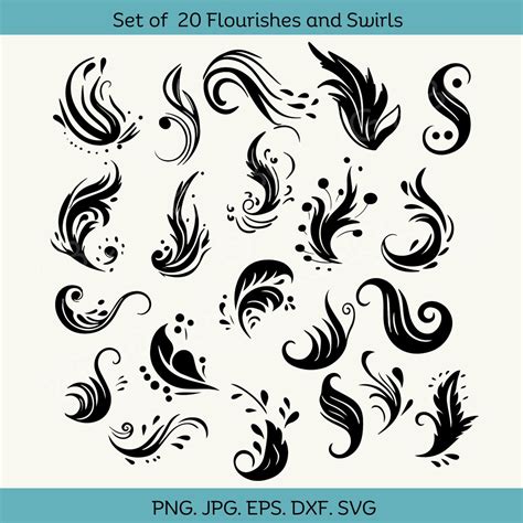 Swirls And Flourish Svg Clip Art Digital Cut Files Pack Of 20 Swish