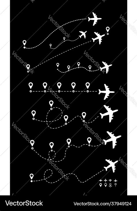 Airplane Line Path Travel Icon Set Royalty Free Vector Image