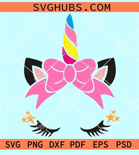 Unicorn With Bow Svg Unicorn With Bow Clipart Svg Unicorn Face Svg Unicorn Head Svg