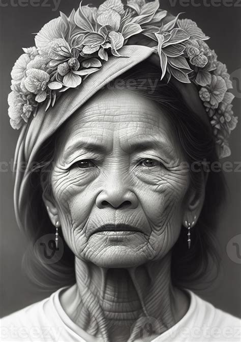 Elderly Japanese woman, portrait in black and white style. 22596430 ...