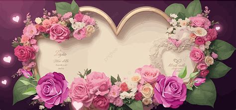 Floral Wedding Frame Background Design With Flower Vector, Romantic Background, Background ...