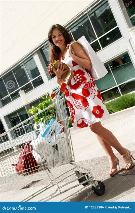 Happy Pregnant Woman With Her Purchased Stock Photo Image Of Holding