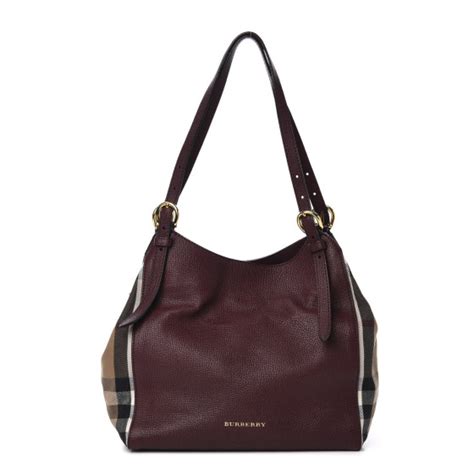 Burberry Grainy Calfskin House Check Small Canterbury Tote Burgundy 585318 Fashionphile