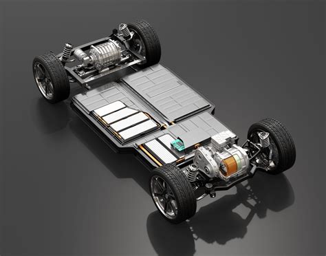 Cutaway View Of Electric Vehicle Chassis With Battery Pack On Black