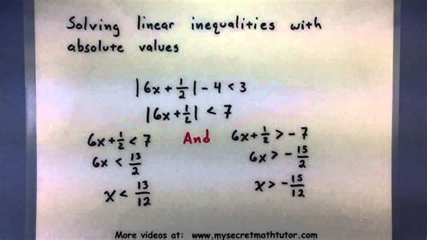 Pre Calculus Solving A Linear Inequality With An Absolute Value Youtube