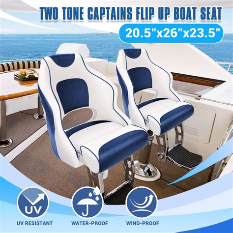 Ogl Captains Bucket Boat Seat Helm Chair Sports Flip Up Bolster Blue And White