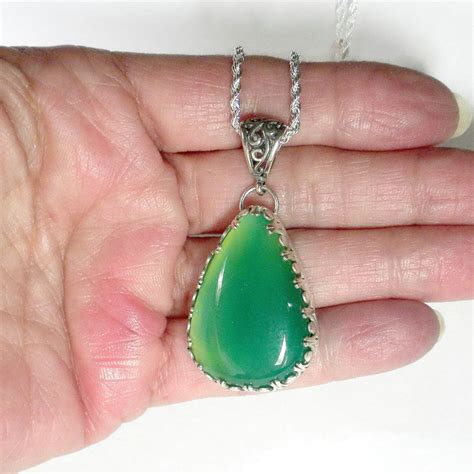 Green Stone Necklace Green Statement Necklace Green Pendant Etsy New