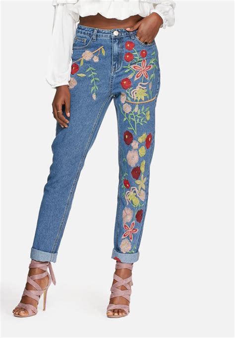 Flower Embroidered Jeans Mid Blue Glamorous Jeans Superbalist