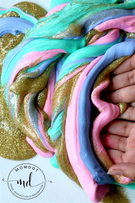 Mermaid Fluffy Slime Easy Recipe with Liquid Starch - Momdot.com