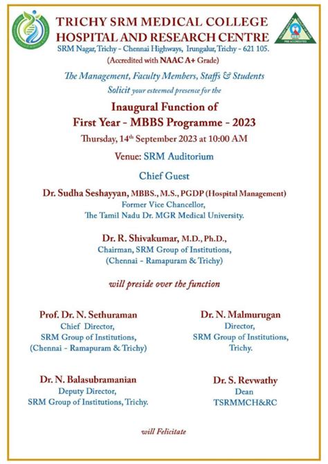 Inaugural Function Of St Year Mbbs Programme Mchrc Srm Trichy