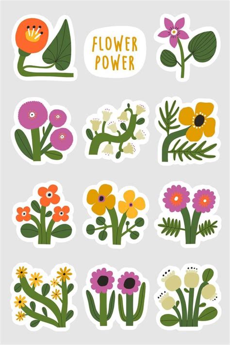 Beautiful Floral Sticker Set Hand Drawn Vector Flowers Collection