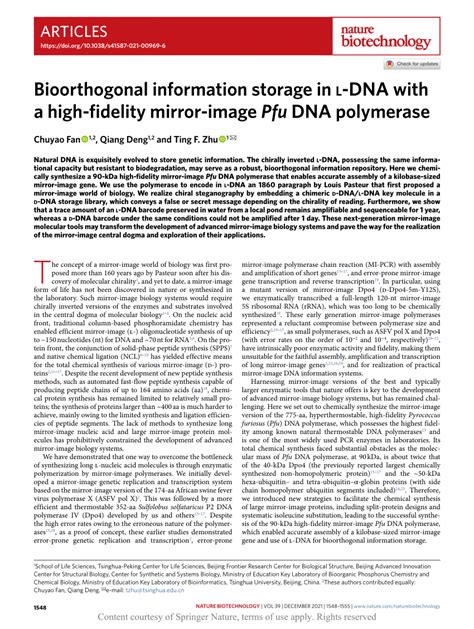 Bioorthogonal Information Storage In L Dna With A High Fidelity Mirror Image Pfu Dna Polymerase