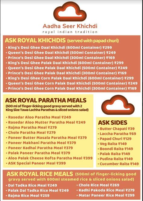 Menu Of Aadha Seer Khichdi Royal Indian Tradition Vashi Navi Mumbai