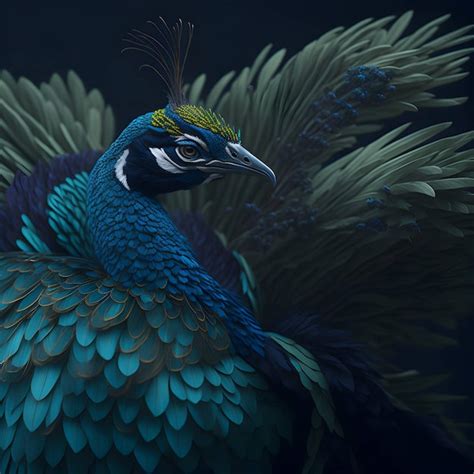 Premium Ai Image Beautiful Peacock With Feathers Out In A Dark Forest