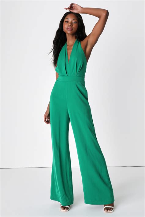 Green Halter Jumpsuit Wide Leg Jumpsuit Halter Top Jumpsuit Lulus