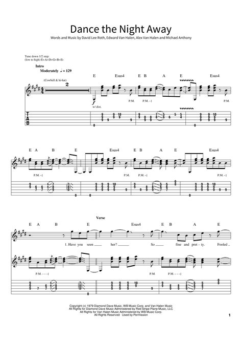 Dance The Night Away Sheet Music Van Halen School Of Rock Guitar Tab