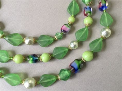 W Germany Triple Strand Green Glass And Iris Glass B Gem