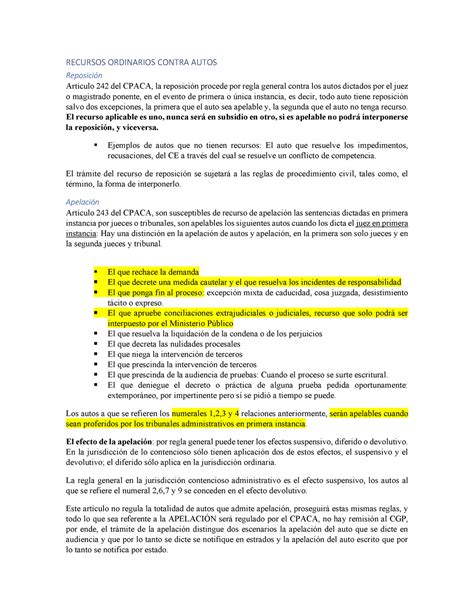 Recursos Ordinarios Contra Autos Recursos Ordinarios Contra Autos