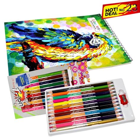 Deal 23 Art Sketch Book With Trica Double 24 Color Pencil Set Lahore