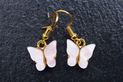 Pink Butterfly Earrings Butterfly Dangle Earrings Cute Etsy