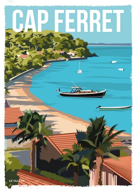 Affiche Cap Ferret Bassin D Arcachon Illustration Retropia