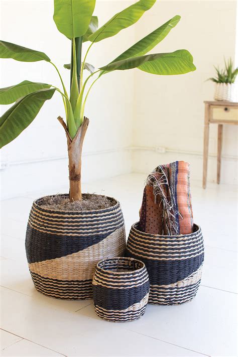 Round Black And Natural Seagrass Baskets Set Of 3 By Kalalou Black And Natural Modish Store