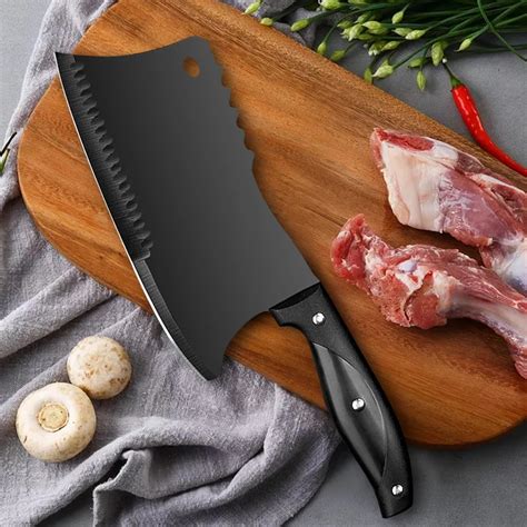 Black Blade Butcher Knife Stainless Steel Bone Chopping Chef Knife Meat