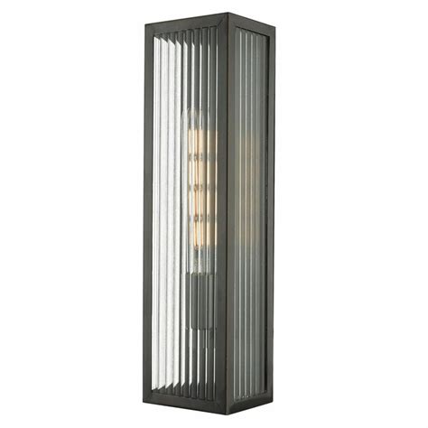 Atlas Ip44 Large Ribbed Glass Wall Light Satin Brass Lightbox