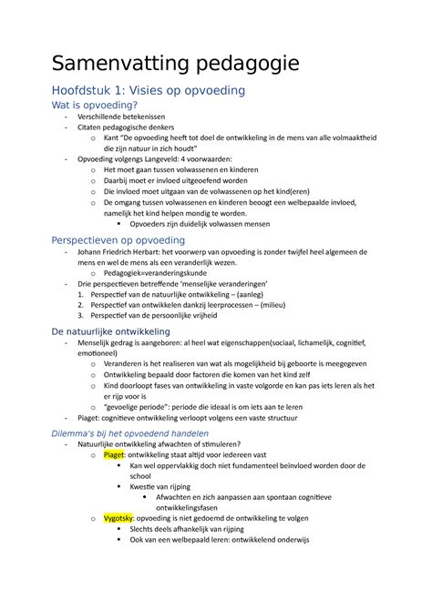 Samenvatting Pedagogie Samenvatting Pedagogie Hoofdstuk Visies Op